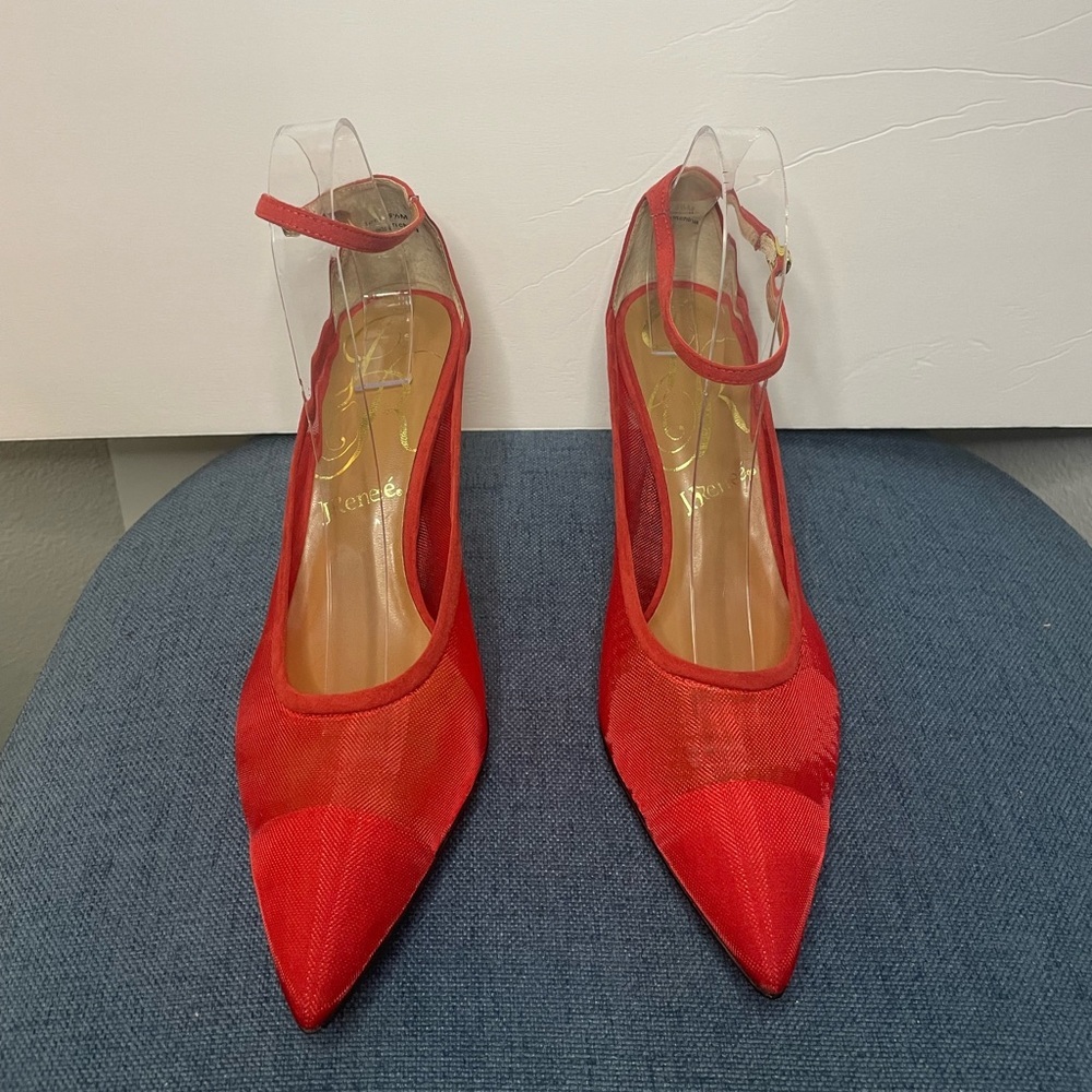 J. Renee Jena Mesh Ankle Strap Dress Pump in color Red in a size 9 1/2 - Picture 5 of 14